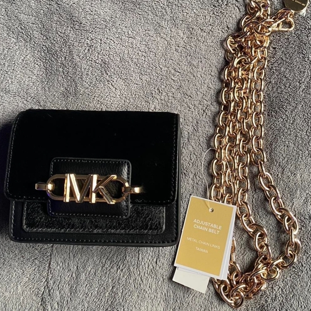 Michael Kors Black Belt Bag with Gold Chain